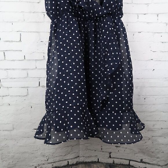 FOREVER 21 NAVY BLUE SPAGHETTI STRAP V NECK MIDI POLKA DOT DRESS SIZE SMALL NWT - Picture 5 of 8